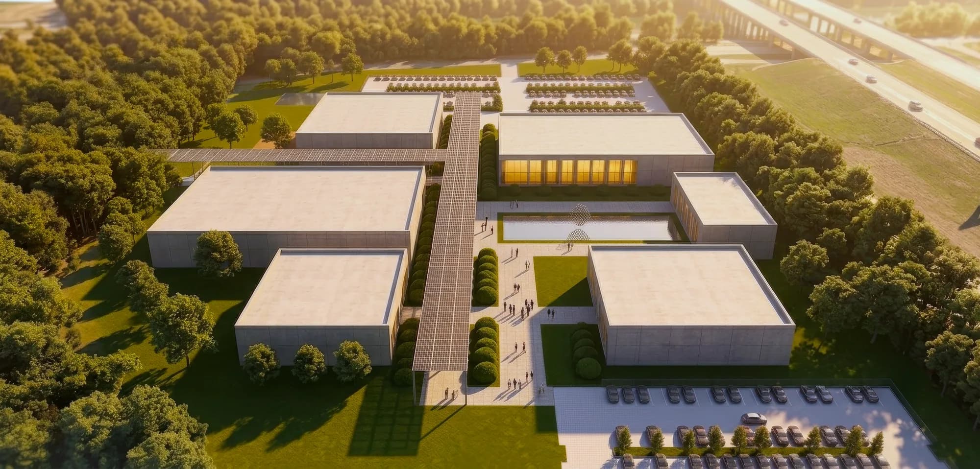 Aerial view of the Occam Foundry campus