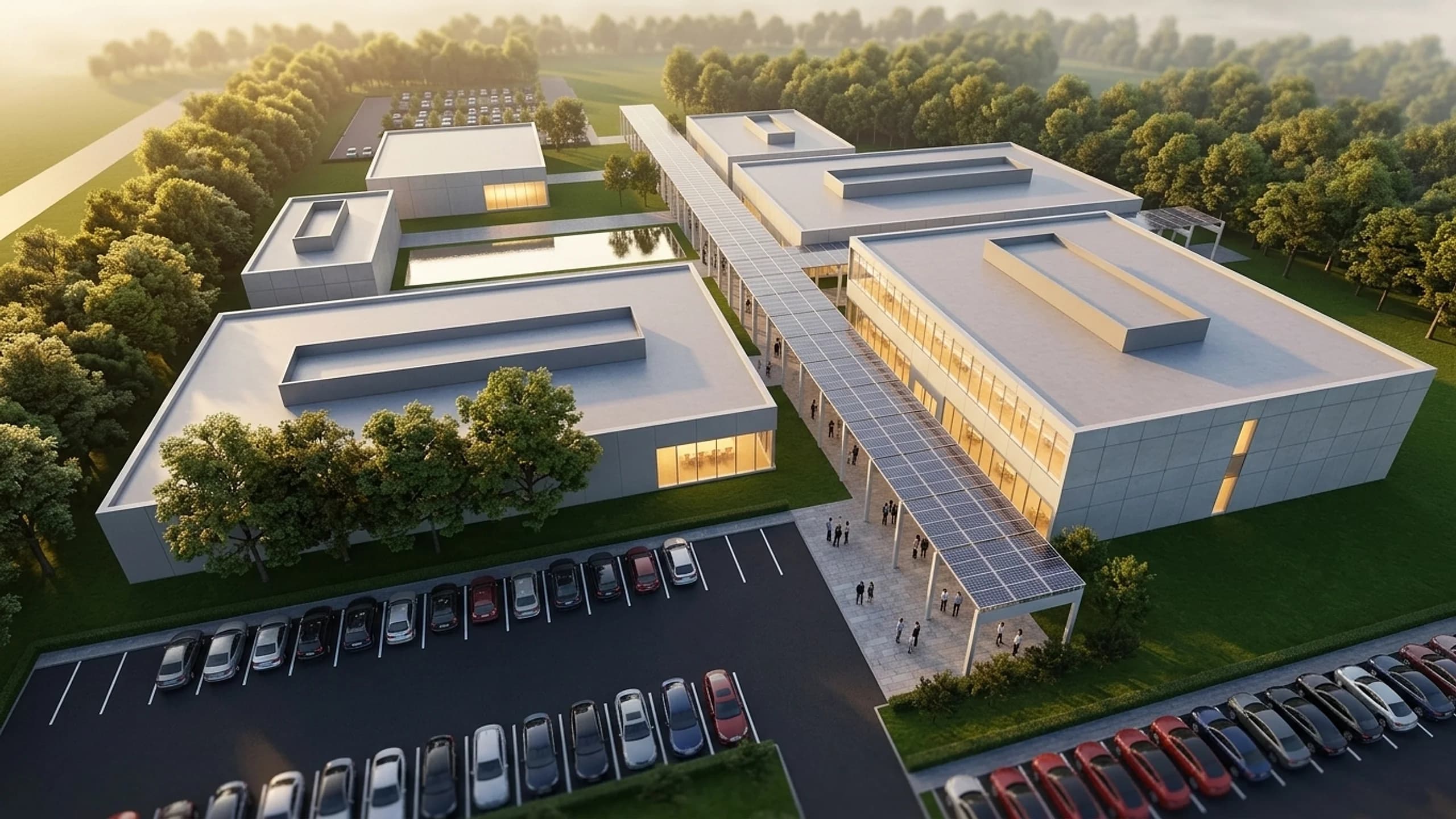 Aerial rendering of the Occam Foundry quantum technology campus in Austin